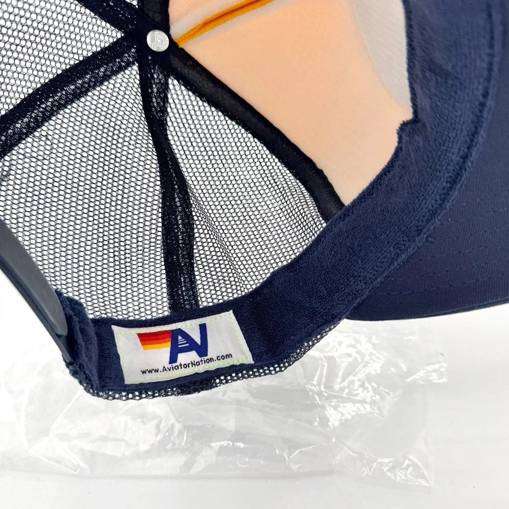 NWT Aviator Nation Aspen Palm Tree Festival Trucker Hat Gold / Navy Blue, Unisex